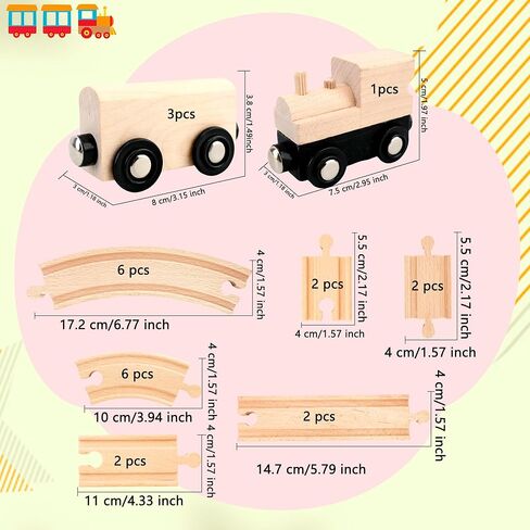 24 Pcs DIY Wooden Trains Unfinished Magnetic Wooden Train Cars with Track for Train Track Themed Party Supplies Birthday Gifts Craft Painting Activities in Kuwait