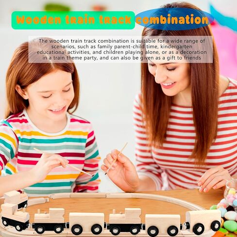 24 Pcs DIY Wooden Trains Unfinished Magnetic Wooden Train Cars with Track for Train Track Themed Party Supplies Birthday Gifts Craft Painting Activities in Kuwait