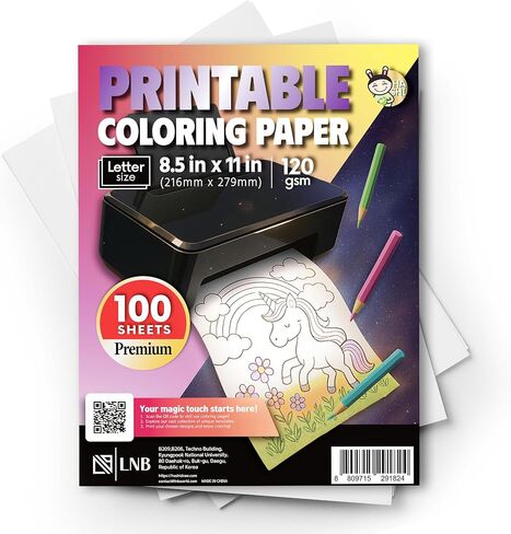 HASHI Printable Coloring and Drawing Paper - 120 GSM (32lb) Heavyweight, 100 Sheets Letter Size 8.5 x 11, No-Bleed Artist Paper for Markers, Watercolor, and AI Coloring, Inkjet and Laser Compatible in Kuwait