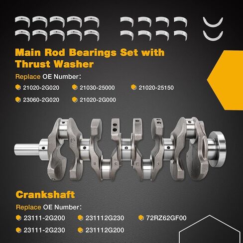 Crankshaft Connecting Rod Set With Main Rod Bearings, 2.4L Engine Rebuild Overhaul Kit Compatible with 2010-2020 Hyundai Tucson Sonata Santa Kia Optima Sportage Forte, Replace# 231112G200 210202G020 in Kuwait