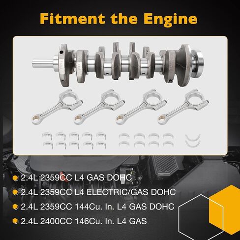 Crankshaft Connecting Rod Set With Main Rod Bearings, 2.4L Engine Rebuild Overhaul Kit Compatible with 2010-2020 Hyundai Tucson Sonata Santa Kia Optima Sportage Forte, Replace# 231112G200 210202G020 in Kuwait