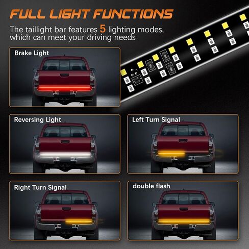 60 Inch Tailgate Light Bar Triple Row 432 LED Chips with Red Brake White Reversing Sequential Amber Turn Signals Light for Pickup Truck (60" Triple Row) in Kuwait