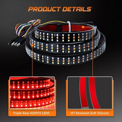 60 Inch Tailgate Light Bar Triple Row 432 LED Chips with Red Brake White Reversing Sequential Amber Turn Signals Light for Pickup Truck (60" Triple Row) in Kuwait