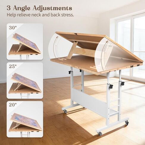 LAVIEVERT 1500 Piece Tilting Puzzle Table with 5 Drawers & Cover, Angle & Height Adjustable Puzzle Board with Removable Cup Holder & Storage Rack, Portable Wooden Table with Legs for Adults in Kuwait