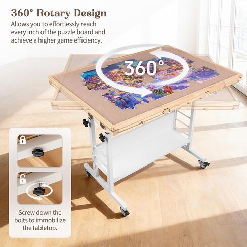 LAVIEVERT 1500 Piece Tilting Puzzle Table with 5 Drawers & Cover, Angle & Height Adjustable Puzzle Board with Removable Cup Holder & Storage Rack, Portable Wooden Table with Legs for Adults in Kuwait