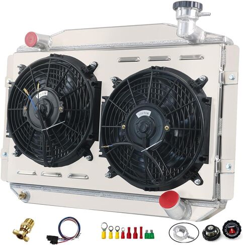 مشعاع ألومنيوم مع مروحة الكفن ومجموعة التتابع لاستبدال 1955 1956 1957 1958 1959 1960 تشيفي كورفيت 350 MT V8 محرك تبريد المبرد in Kuwait