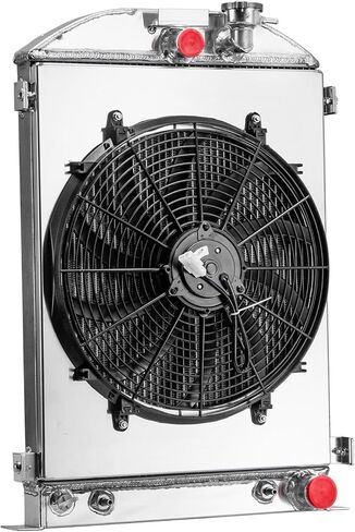3 Row Radiator Aluminum Radiator Shroud 16"Fan Compatible with 1935-1936 Ford Model A Chevy V8 Engine 28" Height Automotive Cooling Radiator 17.5"x28" in Kuwait
