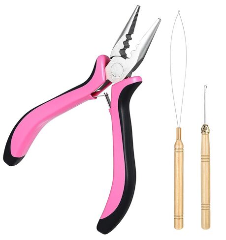 3 Pcs Hair Extension Tool Kit, Extension Hook Pliers for Beads Microlink Tool Kit, Beads Tools Pliers Loop Needle Pulling Hook 3-Hole Micro Links for Hairs Extensions & Removal in Kuwait