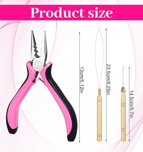 3 Pcs Hair Extension Tool Kit, Extension Hook Pliers for Beads Microlink Tool Kit, Beads Tools Pliers Loop Needle Pulling Hook 3-Hole Micro Links for Hairs Extensions & Removal in Kuwait