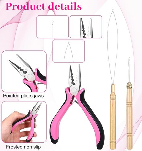 3 Pcs Hair Extension Tool Kit, Extension Hook Pliers for Beads Microlink Tool Kit, Beads Tools Pliers Loop Needle Pulling Hook 3-Hole Micro Links for Hairs Extensions & Removal in Kuwait