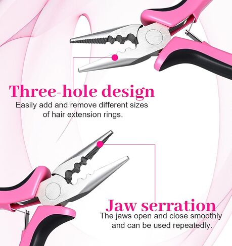 3 Pcs Hair Extension Tool Kit, Extension Hook Pliers for Beads Microlink Tool Kit, Beads Tools Pliers Loop Needle Pulling Hook 3-Hole Micro Links for Hairs Extensions & Removal in Kuwait