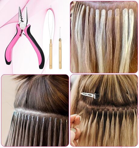 3 Pcs Hair Extension Tool Kit, Extension Hook Pliers for Beads Microlink Tool Kit, Beads Tools Pliers Loop Needle Pulling Hook 3-Hole Micro Links for Hairs Extensions & Removal in Kuwait