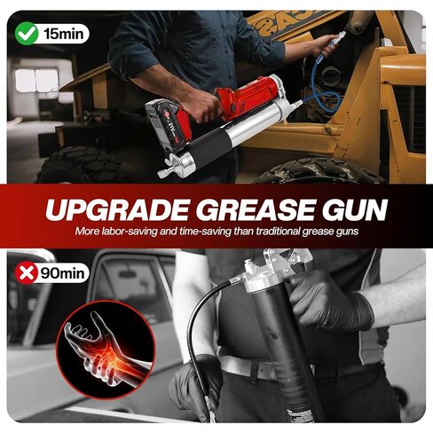 Electric Grease Gun 12,000 PSI 5.3 oz/min, 2-in-1 Cordless Battery Powered Grease Gun Kit with with 2 * 2.0AH Batteries, Bright LED Light, 3 Couplers, Compatible Standard Cartridge in Kuwait