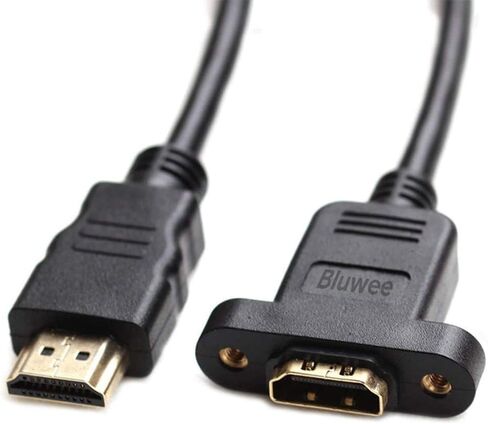 HDMI Extension Cable High Speed HDMI Male to Female Extension Wire Cord HDMI Extender w/Screw Nut for Panel Mount - Gold Plated Plugs, Black (1FT) in Saudi Arabia