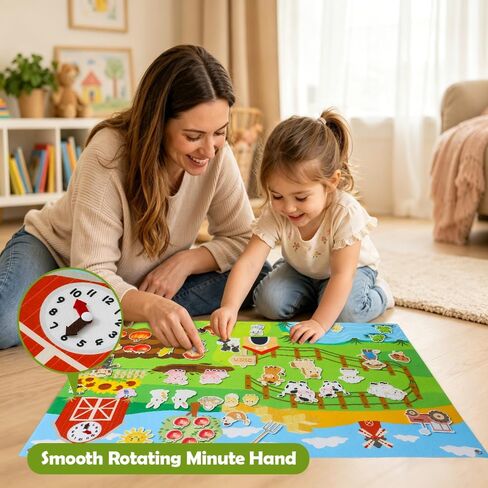 Farm Felt Story Board Set with 44pcs Animal Figures and Clock Number Learning Children's Story Set Storytelling Early Education Learning Board, Preschool Wall-mountable. in Kuwait