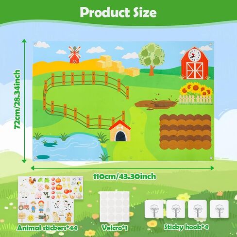 Farm Felt Story Board Set with 44pcs Animal Figures and Clock Number Learning Children's Story Set Storytelling Early Education Learning Board, Preschool Wall-mountable. in Kuwait