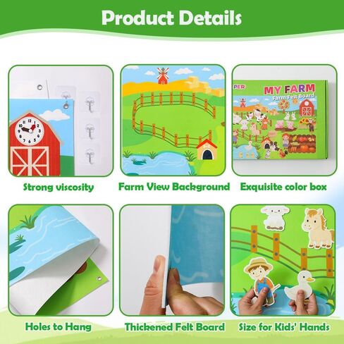 Farm Felt Story Board Set with 44pcs Animal Figures and Clock Number Learning Children's Story Set Storytelling Early Education Learning Board, Preschool Wall-mountable. in Kuwait