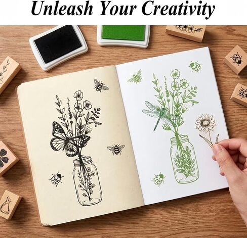 27Pcs Vintage Wooden Rubber Stamp Set - Butterfly, Bird, Floral & Insect Designs for Journaling, Scrapbooking, DIY Card Making, and Art Crafts - Retro Decorative Mounted Stamps in Kuwait