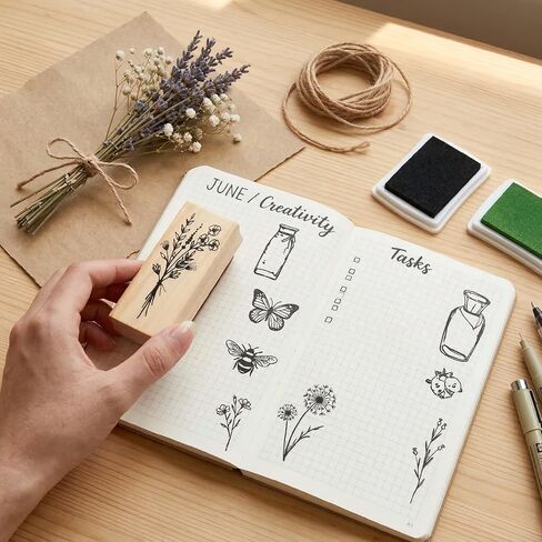 27Pcs Vintage Wooden Rubber Stamp Set - Butterfly, Bird, Floral & Insect Designs for Journaling, Scrapbooking, DIY Card Making, and Art Crafts - Retro Decorative Mounted Stamps in Kuwait