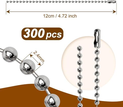 HAPY SHOP 300 قطعة من سلاسل الخرز الكروي سلسلة علامات الكلب المعدنية الفضية قلادة علامة الكلب بطول 4.72 بوصة سلسلة كروية 2.4 مم لصنع المجوهرات والحرف اليدوية للتعليق in Kuwait
