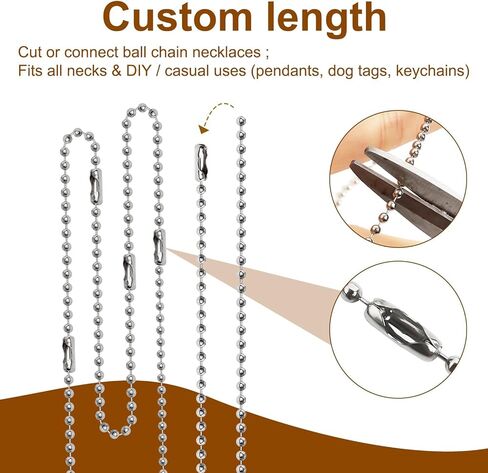 HAPY SHOP 300 قطعة من سلاسل الخرز الكروي سلسلة علامات الكلب المعدنية الفضية قلادة علامة الكلب بطول 4.72 بوصة سلسلة كروية 2.4 مم لصنع المجوهرات والحرف اليدوية للتعليق in Kuwait