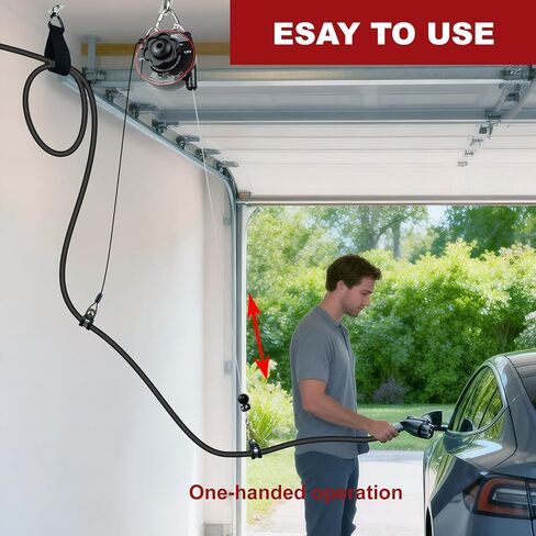 EV Charger Cable Retractor, Universal EV Charger Retractable Cable Management System, Garage Charging Cable Organizer for All Level 2 Chargers-Mounts to Ceiling and Wall in Kuwait