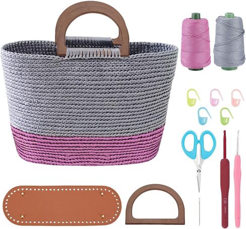 ACRNIGHEET Crochet Bag Kit for Beginners with Leather Bottom Advanced Crochet Kit Handbag Knitting Making Kit with Step-by-Step Video Tutorials Learn to Crochets Kits for Birthday Gift in Kuwait
