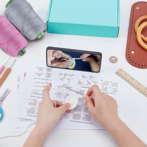 ACRNIGHEET Crochet Bag Kit for Beginners with Leather Bottom Advanced Crochet Kit Handbag Knitting Making Kit with Step-by-Step Video Tutorials Learn to Crochets Kits for Birthday Gift in Kuwait