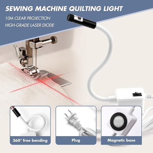 Magnetic Positioning Alignment Quilting Light for Sewing Machine, 360°Adjustable Laser Guide with Crosshair Projection for Precise Stitching, Quilting Aid Tool for Home & Professional Sewing Machines in Kuwait