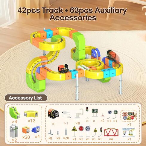 3D Gravity-Defying Electric Magnetic Train Set,Modular Reconfigurable Race Track Kit, STEM Educational Building Toy for Kids 3-12, Safe & Durable for Boys Girls in Saudi Arabia