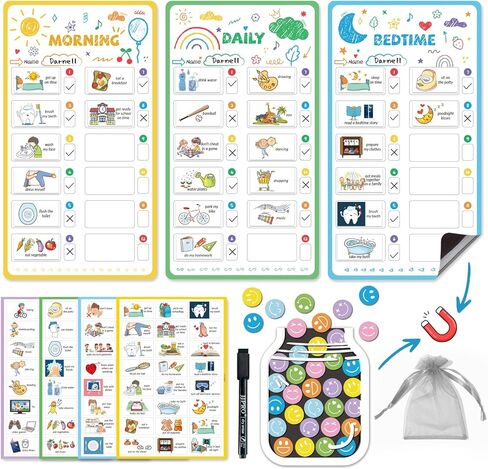 JJPRO Magnetic Bedtime/Morning/Daily Routine Chart for Kids with Reward Jar-Morning Routine Chart,Daily Checklist Reward Chart for Toddlers,Reward Jar for Kids,Cute Visual Schedule Board for Home in Kuwait