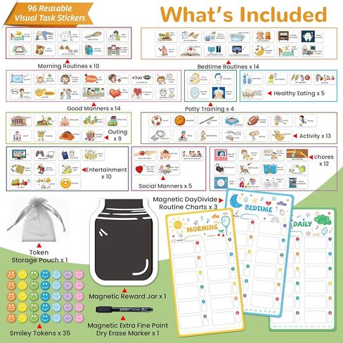 JJPRO Magnetic Bedtime/Morning/Daily Routine Chart for Kids with Reward Jar-Morning Routine Chart,Daily Checklist Reward Chart for Toddlers,Reward Jar for Kids,Cute Visual Schedule Board for Home in Kuwait