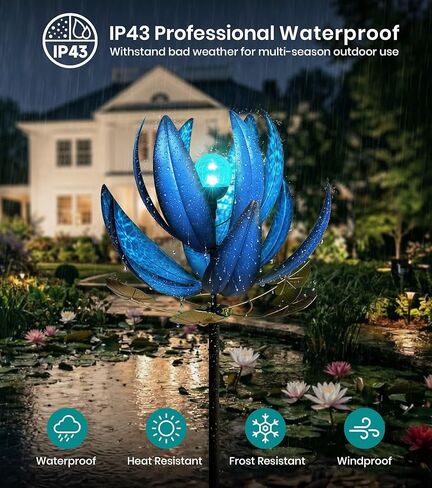 Wind Spinners Outdoor 79 Inch Large Metal Wind Spinner with Solar Crackle Glass Ball, Lotus Kinetic Windmill for Yard Garden Lawn Decor, Outdoor Yard Art & Housewarming Gift (20" W x 79" H) in Kuwait