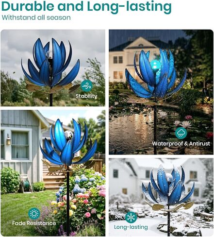 Wind Spinners Outdoor 79 Inch Large Metal Wind Spinner with Solar Crackle Glass Ball, Lotus Kinetic Windmill for Yard Garden Lawn Decor, Outdoor Yard Art & Housewarming Gift (20" W x 79" H) in Kuwait