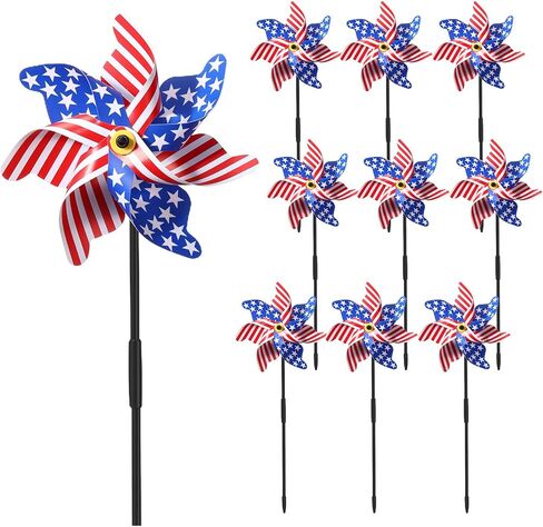 Mindsoft 12 Pcs 22" H 4th of July Pinwheels Patriotic American Flag Pinwheels Red Blue White Stars Stripes Wind Spinner for Outside Independence Day Memorial Day Decorations for Yard Garden Supplies in Kuwait