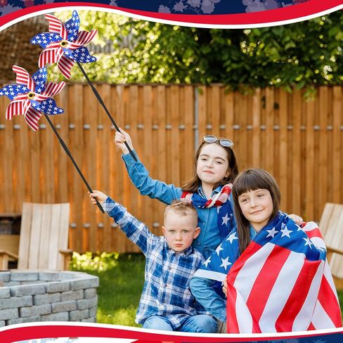 Mindsoft 12 Pcs 22" H 4th of July Pinwheels Patriotic American Flag Pinwheels Red Blue White Stars Stripes Wind Spinner for Outside Independence Day Memorial Day Decorations for Yard Garden Supplies in Kuwait