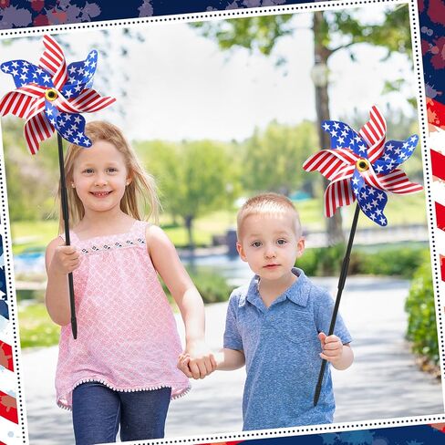 Mindsoft 12 Pcs 22" H 4th of July Pinwheels Patriotic American Flag Pinwheels Red Blue White Stars Stripes Wind Spinner for Outside Independence Day Memorial Day Decorations for Yard Garden Supplies in Kuwait