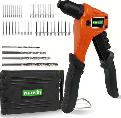 Rivet Gun Kit, 4-in-1 Pop Rivet Gun Kit for Metal, Single Hand Riveter, with 200 Blind Rivet (3/32'' 1/8'' 5/32'' 3/16''), Include 4 Toolless Rivet Heads & 4 Drill Bits, Carrying Case in Kuwait