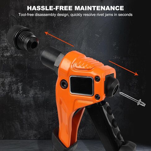 Rivet Gun Kit, 4-in-1 Pop Rivet Gun Kit for Metal, Single Hand Riveter, with 200 Blind Rivet (3/32'' 1/8'' 5/32'' 3/16''), Include 4 Toolless Rivet Heads & 4 Drill Bits, Carrying Case in Kuwait