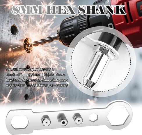2026 New Rivet Gun Adapter for Drill Kit,Professional Rivet Drill Attachment for Cordless Electric Power Drills,Rivets Adapter for Drills Kit with Removable Handles & 4 Rivets Heads in Kuwait