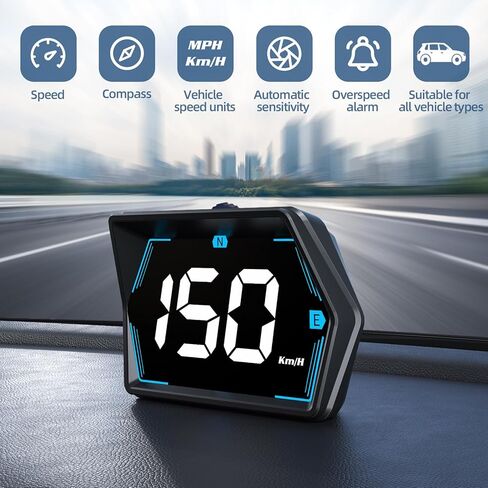 ARTILAURA عداد السرعة الرقمي للسيارة HUD Head Up Display MPH KM/H مع بوصلة أوتوماتيكية حساسة للضوء 3 مستويات سرعة إنذار التوصيل والتشغيل لجميع المركبات in Kuwait