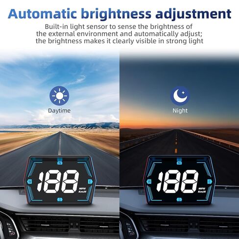 ARTILAURA عداد السرعة الرقمي للسيارة HUD Head Up Display MPH KM/H مع بوصلة أوتوماتيكية حساسة للضوء 3 مستويات سرعة إنذار التوصيل والتشغيل لجميع المركبات in Kuwait