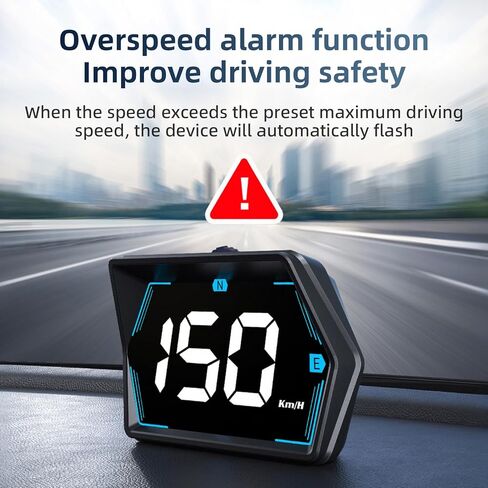 ARTILAURA عداد السرعة الرقمي للسيارة HUD Head Up Display MPH KM/H مع بوصلة أوتوماتيكية حساسة للضوء 3 مستويات سرعة إنذار التوصيل والتشغيل لجميع المركبات in Kuwait