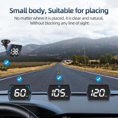 ARTILAURA عداد السرعة الرقمي للسيارة HUD Head Up Display MPH KM/H مع بوصلة أوتوماتيكية حساسة للضوء 3 مستويات سرعة إنذار التوصيل والتشغيل لجميع المركبات in Kuwait