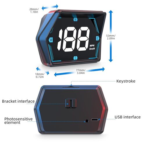 ARTILAURA عداد السرعة الرقمي للسيارة HUD Head Up Display MPH KM/H مع بوصلة أوتوماتيكية حساسة للضوء 3 مستويات سرعة إنذار التوصيل والتشغيل لجميع المركبات in Kuwait