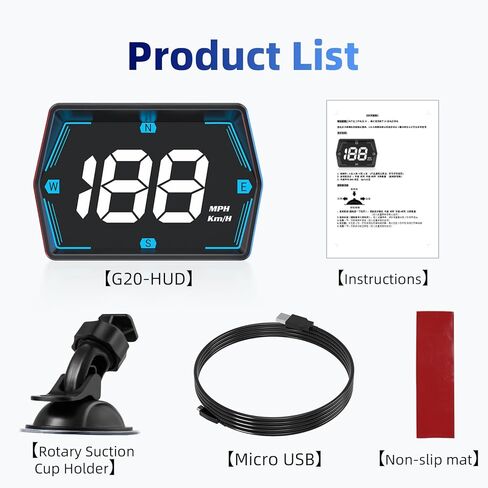 ARTILAURA عداد السرعة الرقمي للسيارة HUD Head Up Display MPH KM/H مع بوصلة أوتوماتيكية حساسة للضوء 3 مستويات سرعة إنذار التوصيل والتشغيل لجميع المركبات in Kuwait