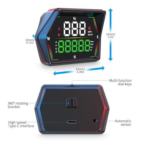 Dyno Racing GPS HUD عداد السرعة الرقمي، السرعة، وقت القيادة، تراكم الأميال، مسافة السفر، الوقت المتسارع، حساس للضوء التلقائي، إنذار السرعة الزائدة، إنذار القيادة التعب طاقة USB in Kuwait