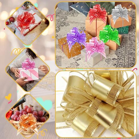 8 PCS Pull Bows for Gift Wrapping,6.3 Inch Large Gift Bows,Reusable Gift Wrapping Bows,Pull Bow use for Birthday Decorations,Wrapping Boxes,Decorative Accents(Colorful) in Kuwait