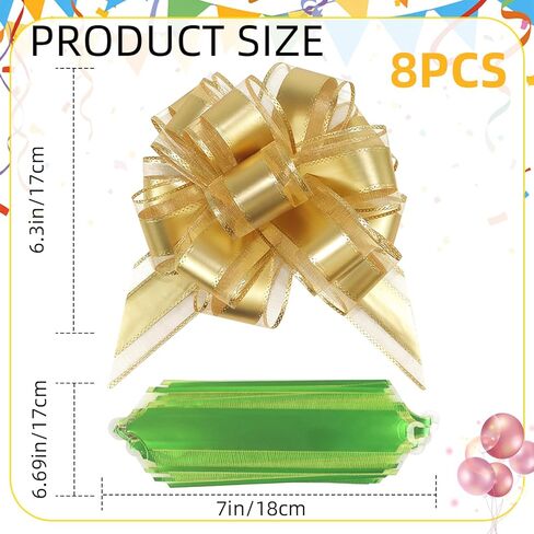 8 PCS Pull Bows for Gift Wrapping,6.3 Inch Large Gift Bows,Reusable Gift Wrapping Bows,Pull Bow use for Birthday Decorations,Wrapping Boxes,Decorative Accents(Colorful) in Kuwait