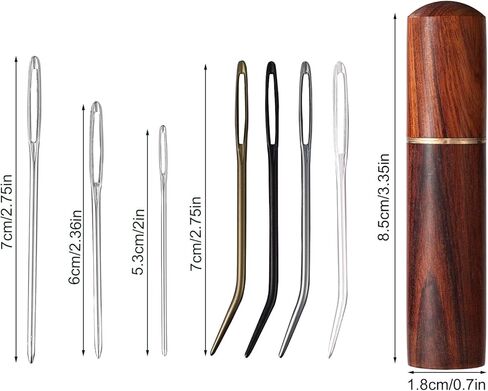 17pcs Large Eye Sewing Needles Kit, Include Curved Tapestry Needle & Straight Blunt Needle Sharp Large-Eye Hand Knitting Needles with Wooden Case for Crochet Projects in Kuwait